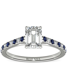 Riviera Micropavé Sapphire and Diamond Engagement Ring in 14k White Gold